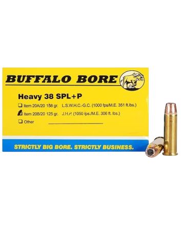 Buffalo Bore Ammunition 20B20 Heavy Strictly Business 38Special +P 125gr Jacket Hollow Point 20 Per Box/12 Case