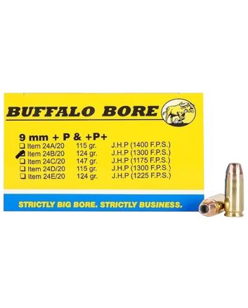 Buffalo Bore Ammunition 24B20 Personal Defense Strictly Business 9mmLuger +P+ 124gr Jacket Hollow Point 20 Per Box/12 Case