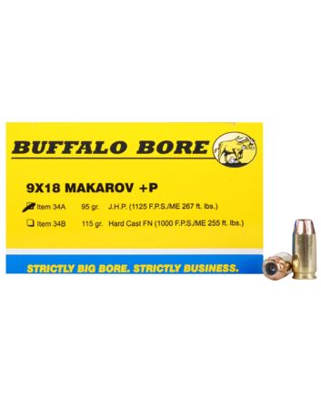 Buffalo Bore Ammunition 34A20 Personal Defense Strictly Business 9x18Makarov +P 95gr Jacket Hollow Point 20 Per Box/12 Case