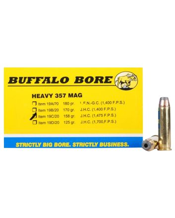 Buffalo Bore Ammunition 19C20 Heavy Strictly Business 357Mag 158gr Jacket Hollow Point 20 Per Box/12 Case