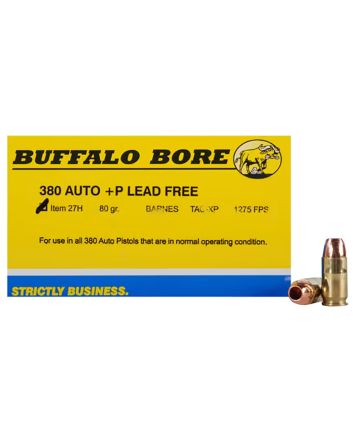 Buffalo Bore Ammunition 27H20 Buffalo-Barnes Strictly Business 380ACP +P 80gr Barnes TAC-XP Lead Free 20 Per Box/12 Case