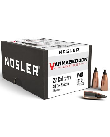 Nosler 17230 Varmageddon22Cal 40gr Flat Base Tipped 100/Box