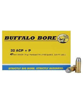 Buffalo Bore Ammunition 30A20 Personal Defense Strictly Business 32ACP +P 75gr Hard Cast Flat Nose 20 Per Box/12 Case