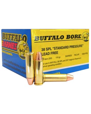 Buffalo Bore Ammunition 20G20 Standard Pressure Strictly Business 38Special 110gr Barnes TAC-XP Lead Free 20 Per Box/12 Case