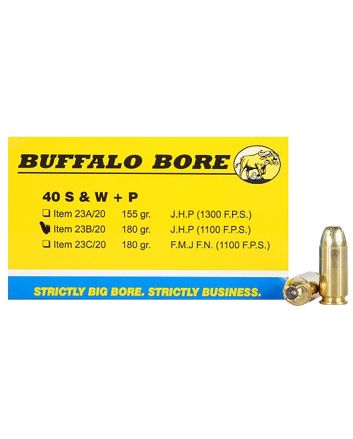 Buffalo Bore Ammunition 23B20 Heavy Strictly Business 40S&amp;W +P 180gr Jacket Hollow Point 20 Per Box/12 Case