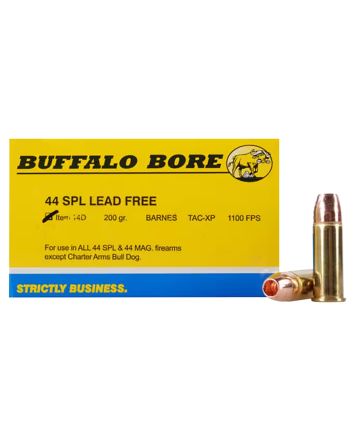 Buffalo Bore Ammunition 14D20 Buffalo-Barnes Strictly Business 44S&amp;W Spl 200gr Barnes TAC-XP Lead Free 20 Per Box/12 Case