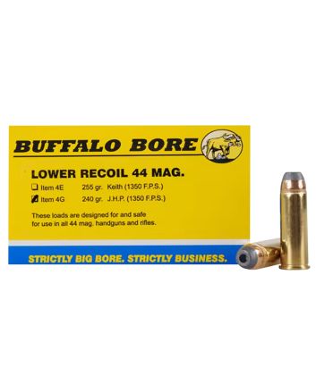 Buffalo Bore Ammunition 4G20 Low Recoil Strictly Business 44Rem Mag 240gr Jacket Hollow Point 20 Per Box/12 Case
