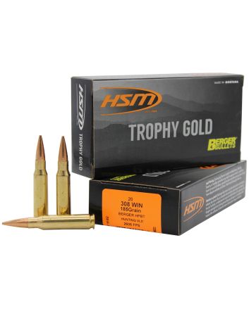 HSM 308185VLD Trophy Gold Extended Range 308 Win 185 gr Berger Hunting VLD Match 20 Per Box/ 25 Case