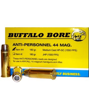 Buffalo Bore Ammunition 4H20 Anti-Personnel Strictly Business 44Rem Mag 180gr Medium Cast Hollow Point 20 Per Box/12 Case