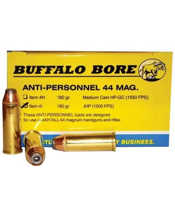 Buffalo Bore Ammunition 4I20 Anti-Personnel Strictly Business 44Rem Mag 180gr Jacketed Hollow Point 20 Per Box/12 Case