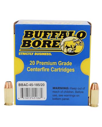 Buffalo Bore Ammunition 4518520 Personal Defense Strictly Business 45ACP +P 185gr Jacket Hollow Point 20 Per Box/12 Case