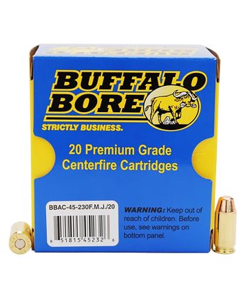 Buffalo Bore Ammunition 45230FMJ20 Personal Defense Strictly Business 45ACP +P 230gr Full Metal Jacket Flat Nose 20 Per Box/12 Case