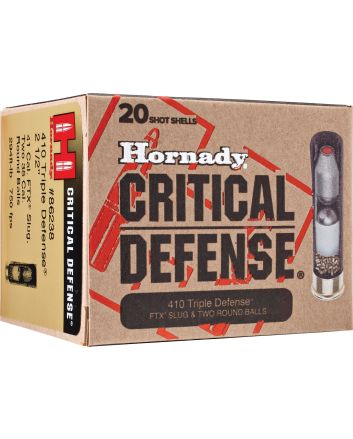 Hornady 86238 Critical Defense Triple Defense 410Gauge 2.50" 2RoundBalls/1 FTXSlug 20 Per Box/10 Case