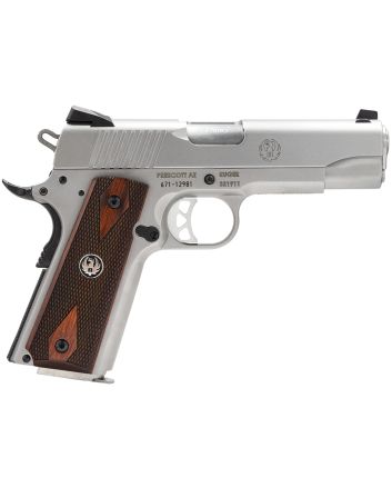 Ruger 6702 SR1911 Commander-Style 45 ACP 7+1 4.25" Stainless Steel Barrel, Serrated Stainless Steel Slide, Stainless Steel Frame w/Beavertail, Hardwood Grip