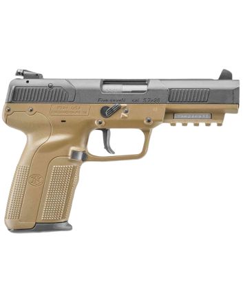 FN 3868929352 Five-seveN *CA Compliant 5.7x28mm 10+1 4.80" Black Steel Barrel, Black Serrated Steel Slide &amp; Polymer Frame w/Picatinny Rail, FDE Textured Polymer Grip, Ambidextrous