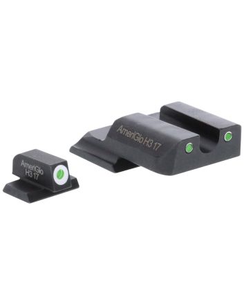 AmeriGlo SW145 Classic Tritium Set for Smith &amp; Wesson M&amp;P ShieldGreen Tritium White Outline Front Sight-Green Tritium White Outline Rear Sight