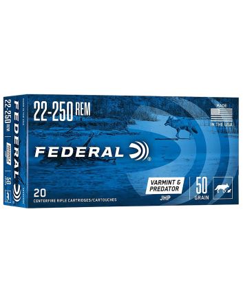 Federal AE22250G American Eagle Varmint &amp; Predator 22-250Rem 50gr Jacketed Hollow Point 20 Per Box/10 Case