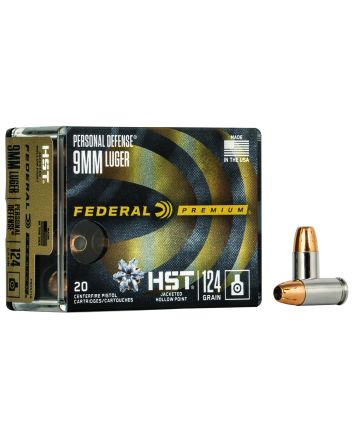 Federal P9HST1S Premium Personal Defense 9mmLuger 124gr HST Jacketed Hollow Point 20 Per Box/10 Case