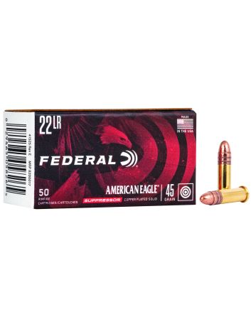Federal AE22SUP1 American Eagle Suppressor 22LR 45gr Copper Plated Round Nose 50 Per Box/100 Case