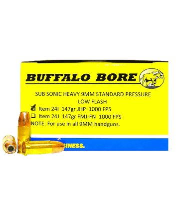 Buffalo Bore Ammunition 24I20 Subsonic Strictly Business 9mmLuger Subsonic 147gr Jacketed Hollow Point 20 Per Box/12 Case