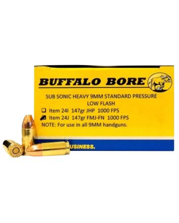 Buffalo Bore Ammunition 24J20 Subsonic Strictly Business 9mmLuger 147gr Full Metal Jacket Flat Nose 20 Per Box/12 Case