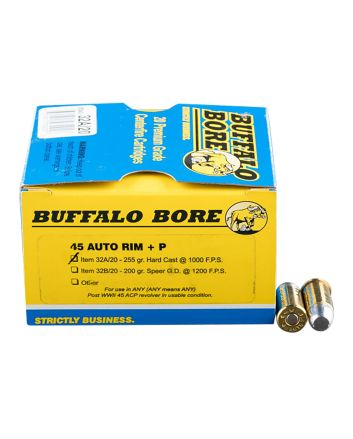 Buffalo Bore Ammunition 32A20 Personal Defense Strictly Business 45Auto Rim +P 255gr Hard Cast Flat Nose 20 Per Box/12 Case