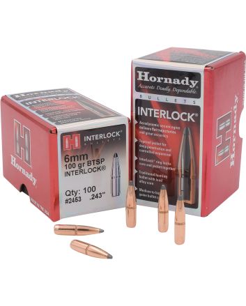 Hornady 2453 InterLock6mm .243 100 gr Boat Tail Spire Point 100 Per Box/ 25 Case
