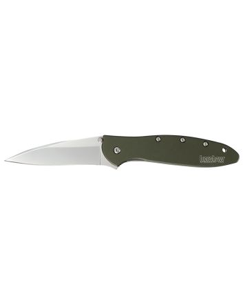 Kershaw 1660OL Leek3" Folding Drop Point Plain Bead Blasted 14C28N Steel Blade Olive Drab Anodized Aluminum Handle Includes Pocket Clip