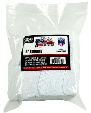 Pro-Shot 3250 Cleaning Patches12-16 Gauge 3" Square Cotton Flannel 250 Pack