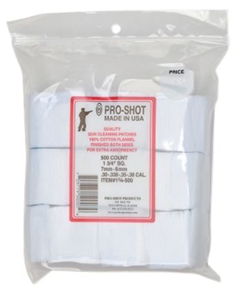 Pro-Shot 134500 Cleaning Patches.38/ 6mm/ 7mm Cal 1.75" Square Cotton Flannel 500 Pack