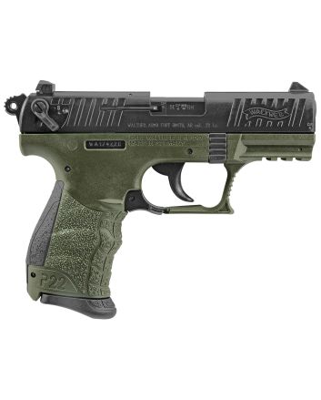 Walther Arms 5120338 P22 Military *CA Compliant 22 LR 10+1 3.42" Matte Black Tenifer Serrated/Steel Slide, OD Green Polymer Frame w/Picatinny Rail, OD Green Interchangeable Backstrap Grips