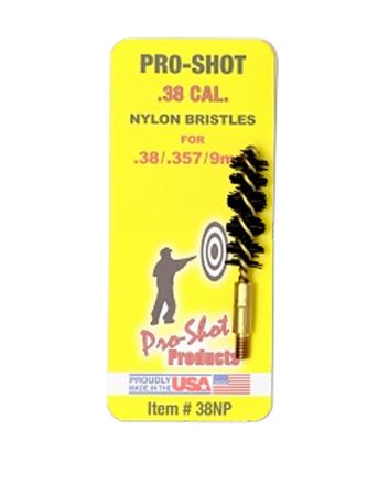 Pro-Shot 38NP Bore Brush9mm Pistol #8-32 Thread Nylon Bristles Brass Core