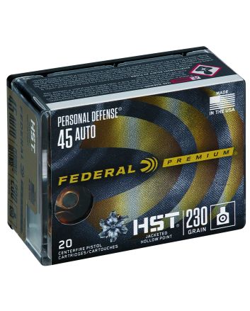 Federal P45HST2S Premium Personal Defense 45ACP 230gr HST Jacketed Hollow Point 20 Per Box/10 Case