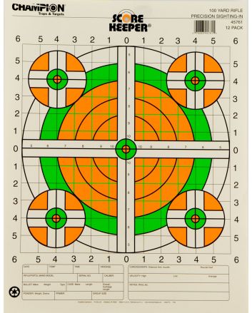 Champion Targets 45761 Score KeeperBullseye Paper Hanging 100 yds Rifle 14" x 18" Green/Orange 12 PK