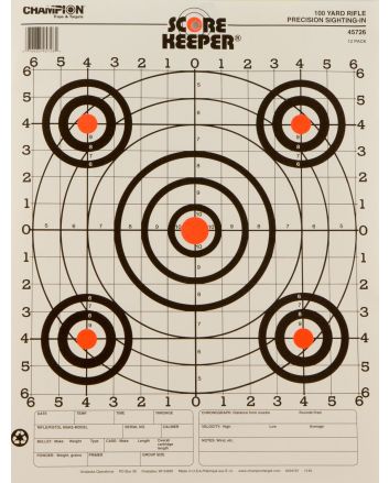 Champion Targets 45726 Score KeeperBullseye Paper Hanging 100 yds Pistol/Rifle 14" x 18" Multi-Color 12 PK