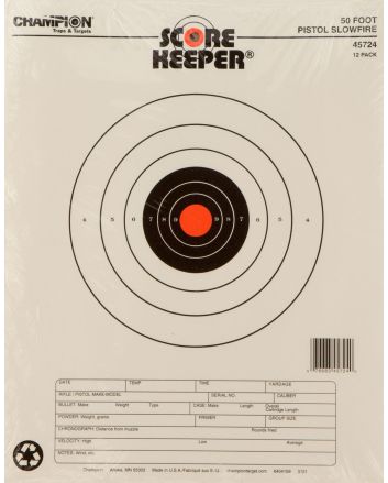 Champion Targets 45724 Score Keeper Slow Fire Bullseye Paper Hanging 50 foot Pistol 11" x 16" Black/Orange 12 PK