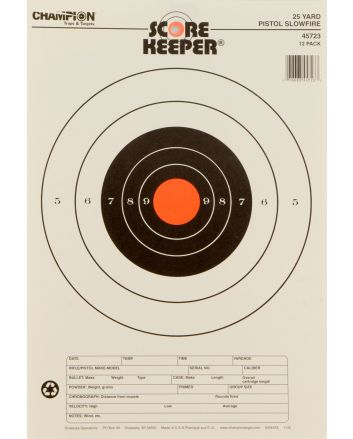 Champion Targets 45723 Score Keeper Slow Fire Bullseye Paper Hanging 25 yds Pistol 11" x 16" Black/Orange 12 PK
