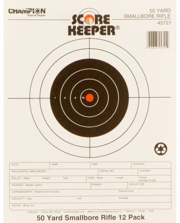 Champion Targets 45721 Score KeeperBullseye Paper 50 yds Small Bore Rifle 8.50" x 11" Black/Orange 12 PK
