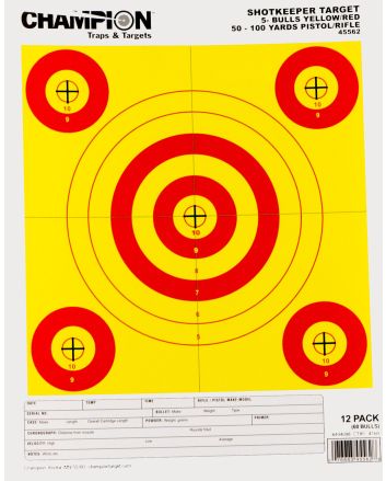 Champion Targets 45562 Shotkeeper5-Bullseye 50-100 yds Pistol/Rifle Yellow/Red 12 PK