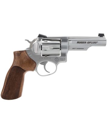 Ruger 1754 GP100 Match Champion Medium Frame 357 Mag 6rd 4.20" Satin Stainless Steel Half-Lug Barrel, Cylinder &amp; Frame, Hogue Stippled Hardwood Grip, Transfer Bar Safety, Exposed Hammer