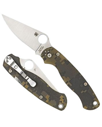 Spyderco C81GPCMO2 Para Military 23.45" Folding Drop Point Plain CPM S45VN SS Blade Camo G10 Handle Includes Pocket Clip
