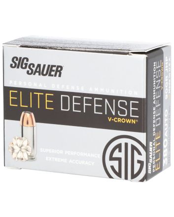 Sig Sauer E380A120 Elite Defense380ACP 90gr V-Crown Jacketed Hollow Point 20 Per Box/10 Case