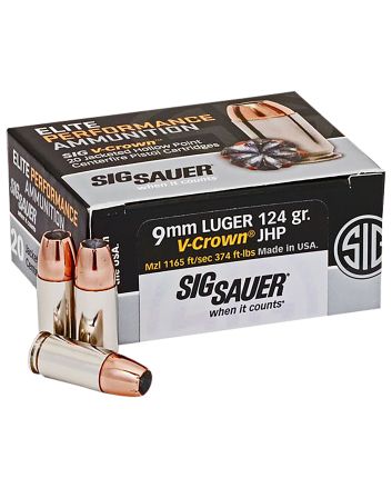 Sig Sauer E9MMA220 Elite Performance9mmLuger 124gr V-Crown Jacketed Hollow Point 20 Per Box/10 Case
