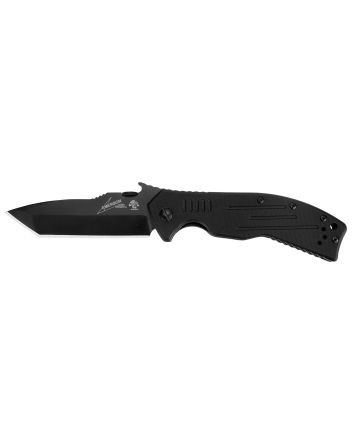 Kershaw 6044TBLK CQC 8K 3.50" Folding American Tanto Plain Black Oxide 8Cr14MoV SS Blade Black G10 Handle Includes Pocket Clip