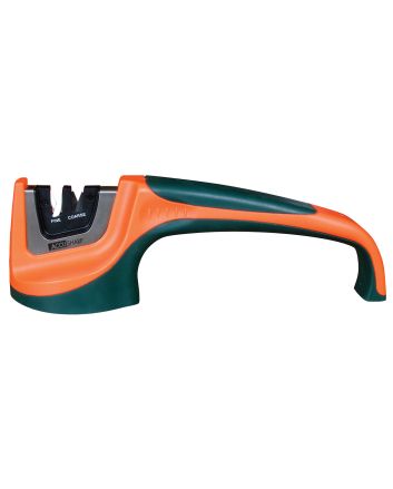 AccuSharp 039C Pull-Through Sharpener Hand Held Fine, Coarse Tungsten Carbide and Ceramic Sharpener Rubber Handle Black/Orange