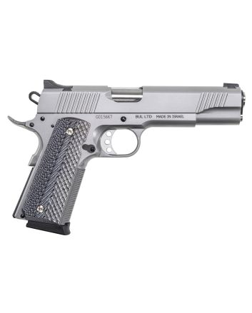 Magnum Research DE1911GSS 1911G45 ACP 8+1, 5.01" Stainless Steel Bull Barrel, Matte Stainless Steel Serrated Slide &amp; Frame w/Beavertail, Black/Gray G10 Grip, Grip Safety, Right Hand
