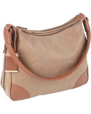 Bulldog BDP014 Hobo Purse w/Holster Taupe w/Tan Trim Leather for Small Autos &amp; Revolvers Ambidextrous Hand