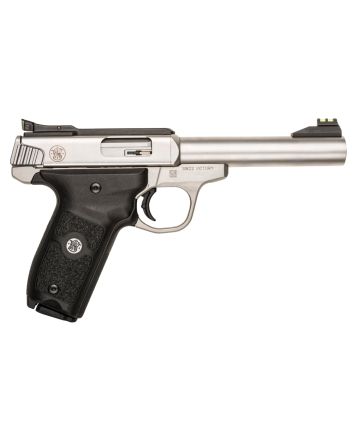 Smith &amp; Wesson 108490 SW22 Victory Full Size Frame 22 LR 10+1, 5.50" Silver Match Grade Barrel, Satin Serrated Slide &amp; Frame, Black Textured Grip, Thumb Safety
