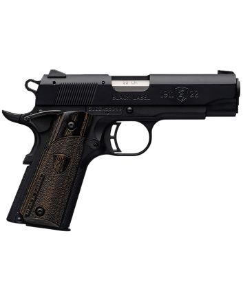 Browning 051815490 1911-22 Black Label Compact 22 LR 10+1 3.63" Stainless Steel Barrel, Matte Black Serrated Slide &amp; Polymer Frame w/Beavertail, Black Laminate Stippled Grip