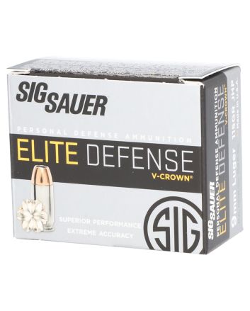 Sig Sauer E9MMA120 Elite Performance9mmLuger 115gr V-Crown Jacketed Hollow Point 20 Per Box/10 Case